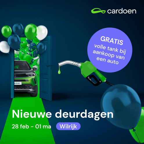 Nieuwe deurdagen bij Cardoen Antwerpen, auto met confetti en ballonnen