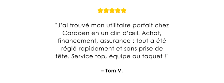 Avis positif d'un client qui a achete une voiture pro chez Cardoen